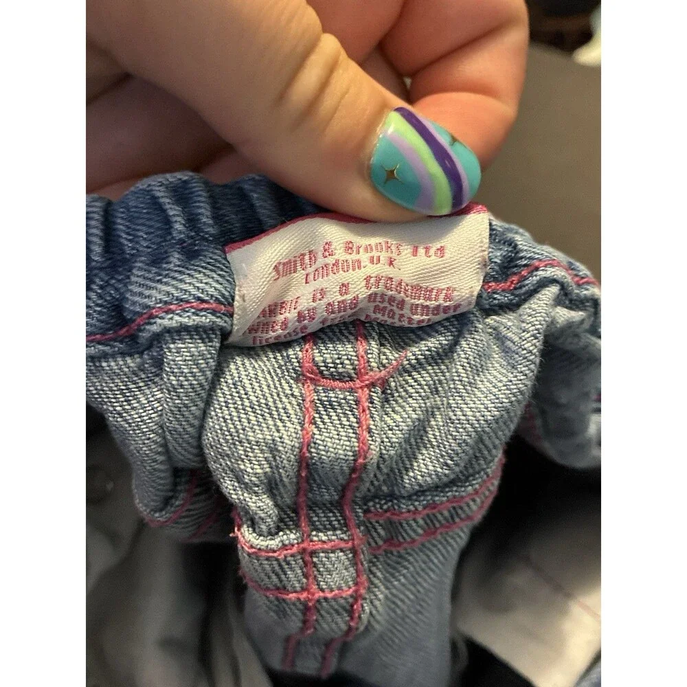 Y2K Barbie Denim Mini Skirt Girls Size 4/5 Blue Jean Embroidered Flower Pink